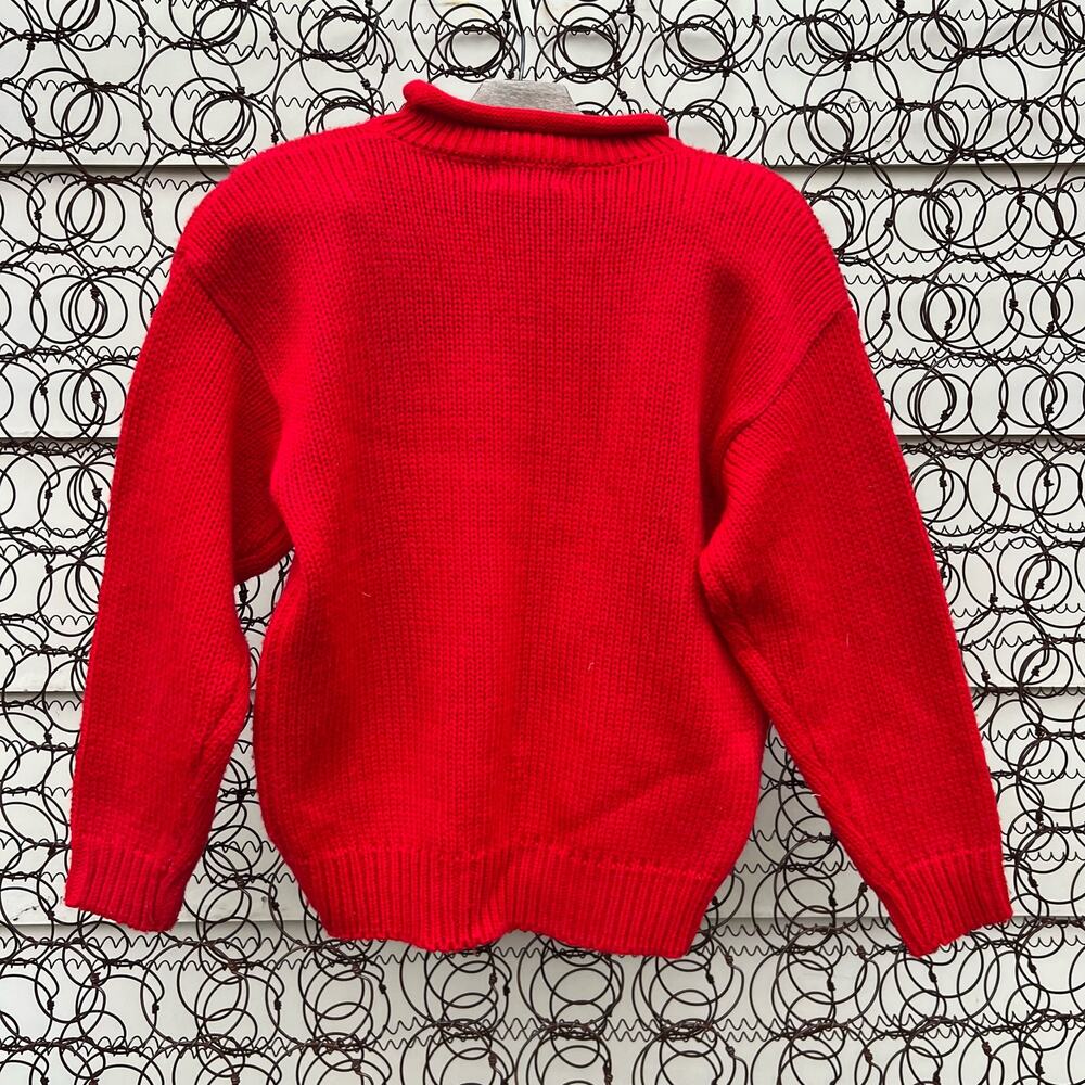 Vintage Red Mock Neck Sweater Wreath Bow Floral Knit Hasting Smith SMALL - Picture 3 of 4